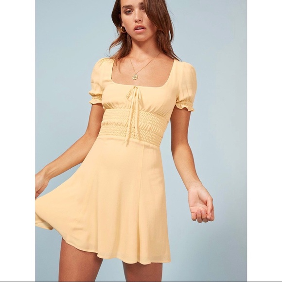Reformation linley dress in butter yellow - Picture 2 of 7